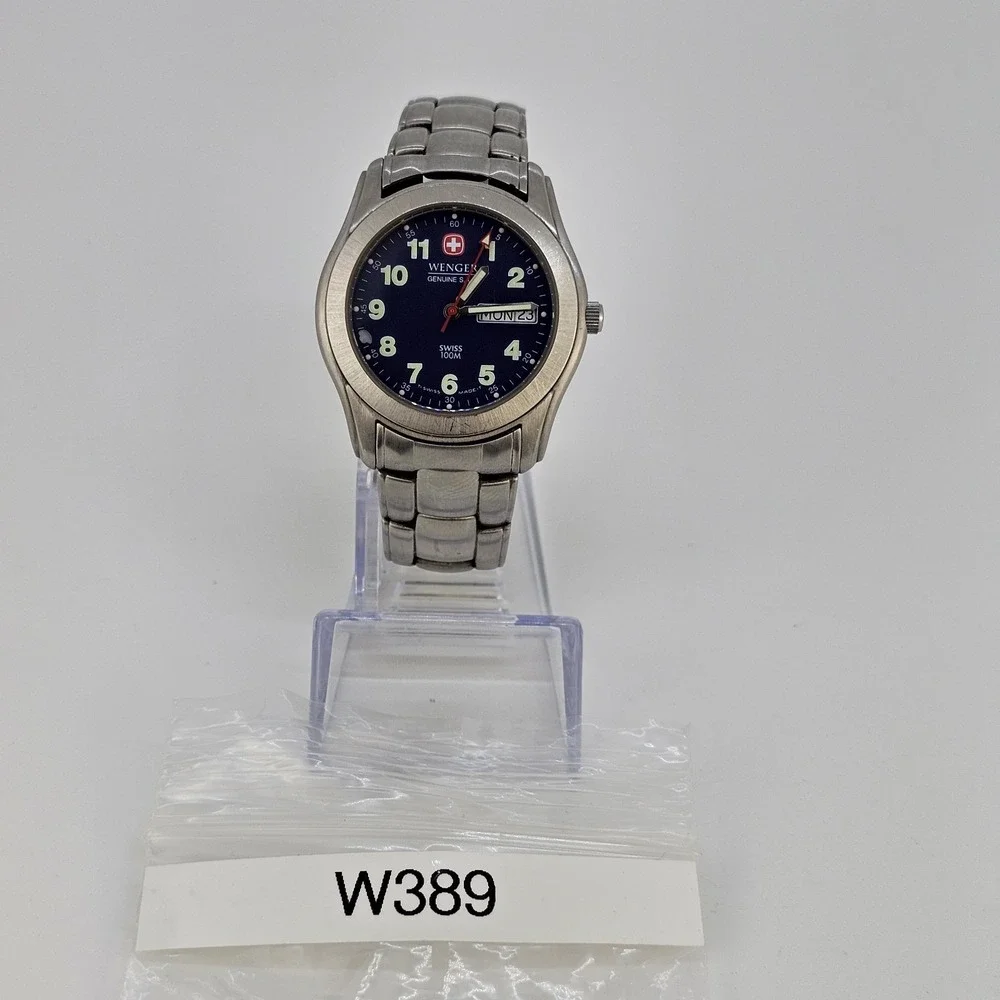 Wenger SKA Watch Men 38MM Blue Dial Day Date Gray‎ Band 6